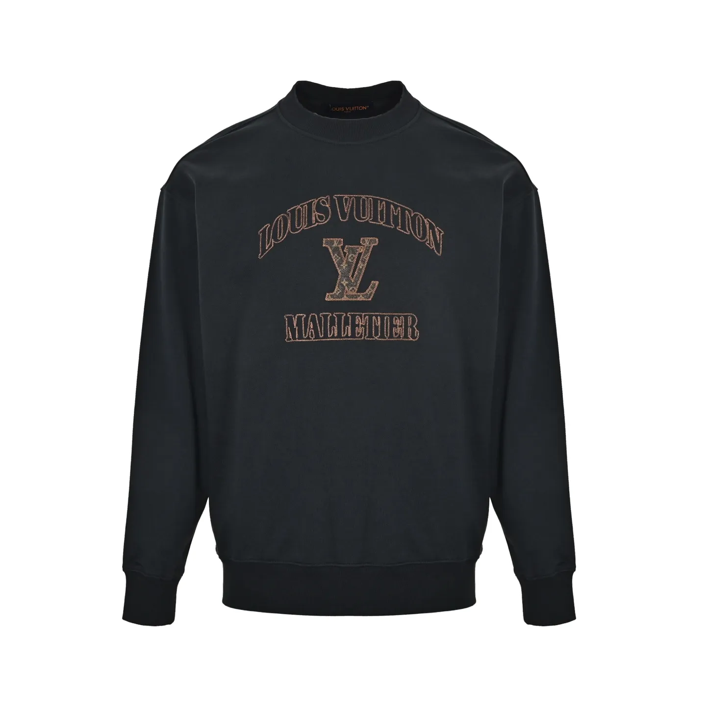 Louis Vuitton/Louis Vuitton leather label letter embroidered crew neck sweatshirt